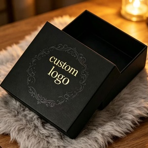 Caja de Regalo Negra de Lujo con Logotipo Personalizado, Impresión en Dorado, Caja de Embalaje de Papel Rígido para Cosméticos, Ropa y Regalos - Product Image 3