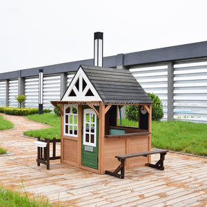 Casa de juegos de madera para niños, para el jardín, con diseño de cafetería, mostrador, bancos y puerta decorativa. - Product Image 3