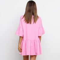 Nouveau printemps été mode col en v à manches courtes robe en mousseline de soie lâche pansement à lacets dames pull taille haute volants robes