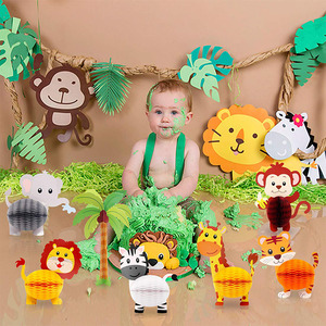 Nicro 7-Piece <strong>Jungle</strong> Safari Animal <strong>Theme</strong> Birthday <strong>Party</strong> Decorations 3D Honeycomb Centerpiece Monkey Tableware for Kids' <strong>Parties</strong> - Product Image 4
