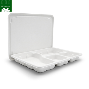 Caja de embalaje Biodegradable para alimentos, 4 compartimentos, pulpa de bagazo, caña de azúcar, ecológico, personalizado - Product Image 5