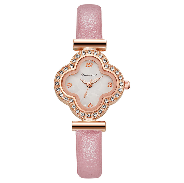 Vintage Ladies Four Leaf Clover Gold Diamond Quartz Watches Women Wrist Luxury