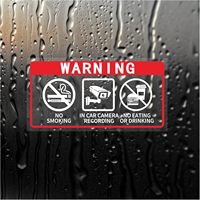 Autocollant d'avertissement interdiction de fumer en vinyle acrylique résistant à la chaleur, logo personnalisé pour taxi, caméra embarquée