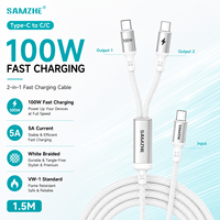 SAMZHE Cable de Carga Rápida 2 en 1 Tipo-C PD100W 5A, Cable de Datos USB-C Trenzado Blanco de 1.5m para iPad, iPhone 17/16, Xiaomi, Carplay