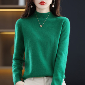 <span class=keywords><strong>Jersey</strong></span> de punto de línea de <span class=keywords><strong>cuello</strong></span> <span class=keywords><strong>alto</strong></span> de lana pura 100% para mujer, camisa holgada de fondo fino, diseño de explosión, Material de Cachemira - Product Image 4