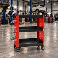 Chariot à outils mobile TYRAFINE à 3 niveaux avec panneau latéral perforé pour le rangement dans le garage, la réparation automobile, chariot organisateur d'outils en acier