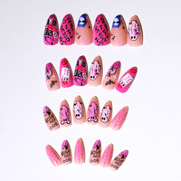 Faux ongles carrés courts en ABS de haute qualité, motif fantôme et fleur d'Halloween, style mignon, à presser, ongles artificiels