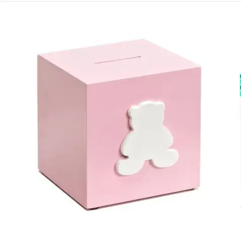 big pink piggy bank with a white bear