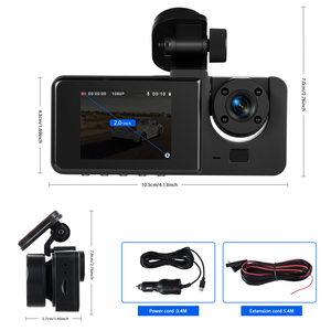 Podofo 2 ''1080P 자동차 레코더 3 렌즈 HD DVR 480P 내장/후면 카메라 + 동작 감지 루프 녹음 야간 투시경 도매 - Product Image 5
