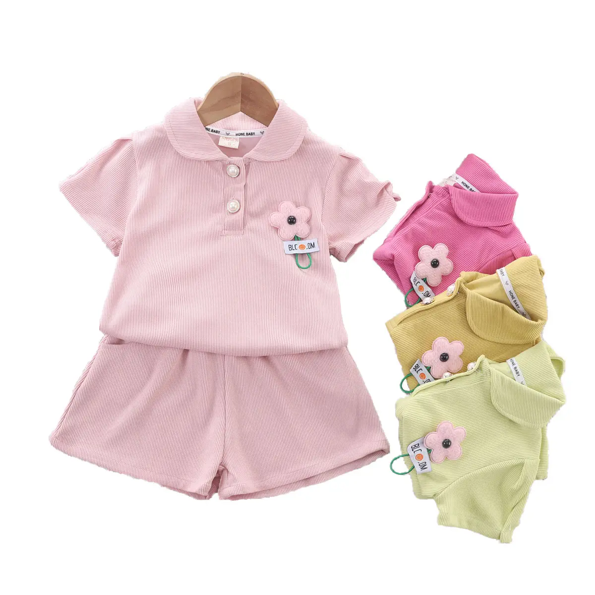 Vestiti personalizzati per bambini neonate Polo a fiori elastico corto 1-4 Yaesrs set di abbigliamento per bambini vecchi