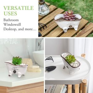 Pot de <span class=keywords><strong>plante</strong></span> d'intérieur en céramique blanche de 6 pouces, mini pot de jardinière succulente de baignoire de <span class=keywords><strong>pied</strong></span> de griffe, décor de salle de bains de petit pays français - Product Image 3