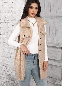 <strong>Women</strong> Lapel Collar <strong>Sherpa</strong> Fleece Vest Sleeveless Button Down <strong>Gilet</strong> With Flap Pockets Casual Ladies Winter Outerwear Jacket - Product Image 6