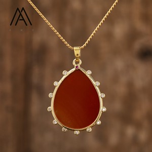 18K mạ vàng mặt dây chuyền vòng cổ với đá quý tự nhiên <span class=keywords><strong>bezel</strong></span> Set Mặt Dây chuyền chuỗi vòng cổ - Product Image 3