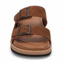 Sandales plates pour homme en daim premium, à deux boucles, confortables, souples, à bout ouvert, avec semelle contournée et semelle empilée, pour l'extérieur et le style de vie.