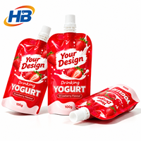 Pochettes à bec verseur pour boisson au yaourt fraise, sachets souples refermables avec bouchon à vis, qualité alimentaire, imprimés sur mesure, 100g, pour produits laitiers liquides