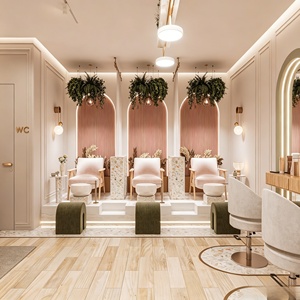 Conception d'intérieur de salon de coiffure de luxe sur mesure, éclairage LED, mobilier de poste de travail pour la décoration de salons de beauté et de salons de coiffure - Product Image 2
