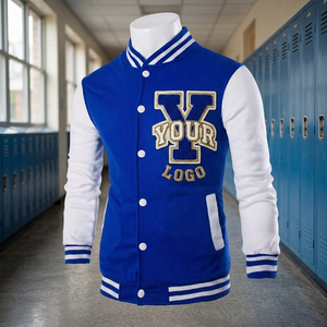 Blouson universitaire en laine pour homme, personnalisé, hiver, style varsity, broderie OEM ODM, fermeture éclair, col montant, logo frontal - Product Image 5