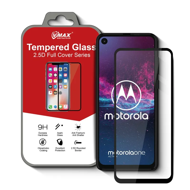 New For Motorola Moto One action 2.5D Full Glue Curved Edge Tempered Glass Protective screen protector Film
