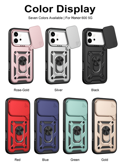 Mobile Phone Cases For huawei Honor 600 Pro 5G/Honor 600 5G Slide Camera Lens Protector Ring Kickstand Shockproof Back Cover