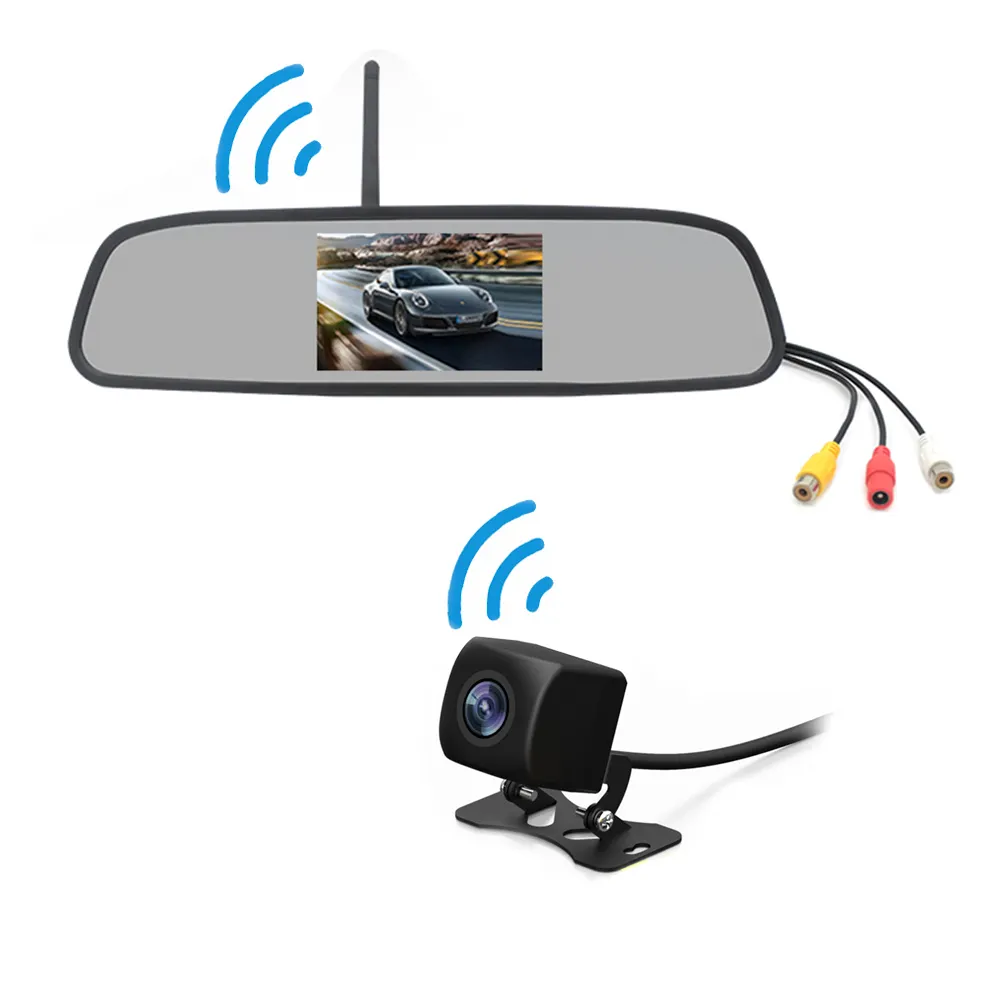4.3 "araba LCD monitörü ayna + kablosuz IR ters araba dikiz geri görüş kamerası kiti