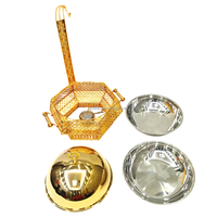 Chauffe-plat circulaire Lefeng Golden Lace de luxe en acier inoxydable, alimenté à l'alcool, 12 heures, 8L, design moderne et écologique