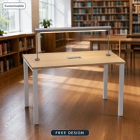Table de bibliothèque durable avec lampe de bureau intégrée et plateau en mélamine pour salle de lecture universitaire, fourniture pour projets institutionnels