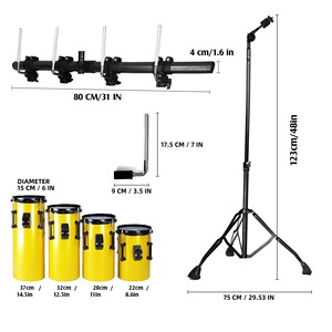 Juego de Tambores JBK Rocket Four Tom Octobans de Madera/Goma/Metal con Carcasas de Diferentes Alturas, Soporte Ajustable en Altura - Product Image 5