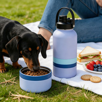 Bouteille d'eau portable pour animaux de compagnie 32 oz en acier inoxydable avec gamelles amovibles à double paroi pour chiens