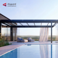 Pergola moderne de luxe à toit ouvrant, pergola électrique à toit rétractable avec auvent de pluie pour piscine et balcon