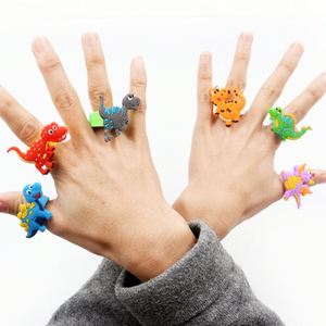 Bulk Dinosaur Finger <b>Rings</b> for <b>Kids</b> - Colorful PVC Soft Rubber Cartoon Animal <b>Rings</b> Birthday Party Favor Toy Gifts - Product Image 2