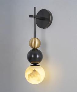 北欧のポストモダンな内部黒真鍮大理石ファンシーウォールライトインテリア高級アラバスター回廊ランプ壁ライト - Product Image 4