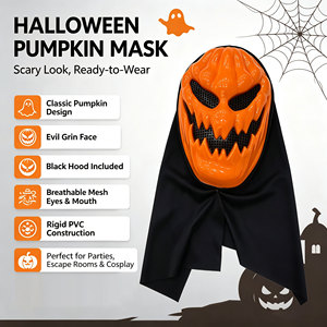Masque de citrouille <span class=keywords><strong>mal</strong></span>éfique d'Halloween, masque de tête de <span class=keywords><strong>Jack</strong></span> O' Lantern effrayant, accessoire de cosplay pour manoir hanté et séance photo d'horreur - Product Image 6