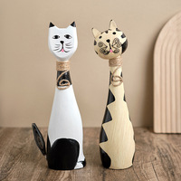 Statue de lapin en bois peinte à la main, style minimaliste, animal de dessin animé, décoration de table pour salon et chambre à coucher