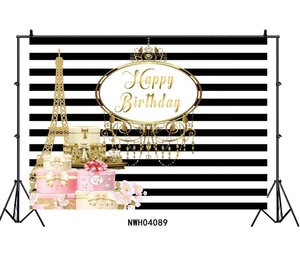 7x5ft Joyeux Anniversaire Noir et Blanc Rayure Rouge <span class=keywords><strong>Aquarelle</strong></span> Rose Or Point Photographie Rayure Anniversaire Fleurs Thème Toile De Fond - Product Image 4