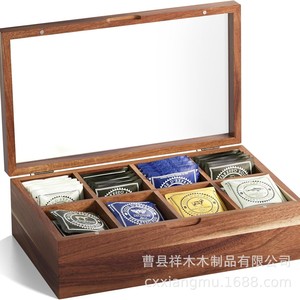 Wooden <b>Tea</b> Bag <b>Box</b> With Transparent Lid Rectangle Desktop Storage Solid Wood Multi Compartment Organizer For Coffee Or <b>Tea</b> - Product Image 1
