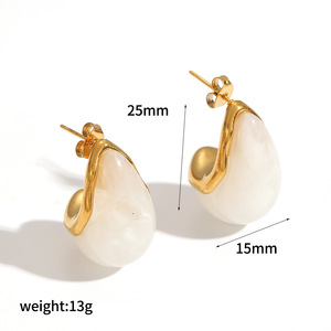 ต่างหูเรซิ่นรูปตัว C สีอำพัน ชุบทอง 18k สแตนเลสทรงหยดน้ำ เครื่องประดับแฟชั่นทรงเรขาคณิต - Product Image 4