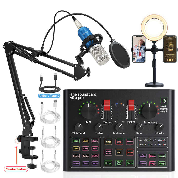 Professional Studio Recording Voice Live Broadcast External Live Condenser Sound Card and Microphone Kit