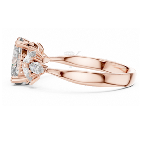 แหวนหมั้นเพชรทรงรี E VVS2 รับรองโดย IGI เพชรเพาะเลี้ยงในห้องปฏิบัติการ ตัวเรือนทองคำแท้ ประดับเพชรทรงมาร์คีส์แบบคลัสเตอร์ ดีไซน์แรงบันดาลใจจากธรรมชาติ แหวนแต่งงาน - Product Image 6