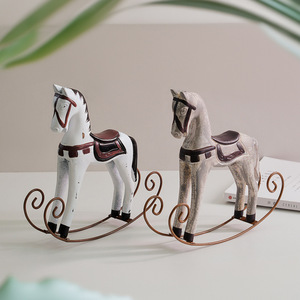 Wooden Rocking Horse Nordic <b>Retro</b> Style 2Pcs Desktop <b>Decoration</b> For Bedroom Kids Room MDF Craft Ornament - Product Image 1