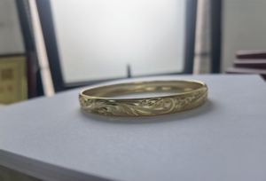 925 Sterling Silver Gold Plated 8Mm Rộng <span class=keywords><strong>Bangle</strong></span> Handmade Khắc Hawaii Plumeria Đồ Trang Sức Cổ <span class=keywords><strong>Bangle</strong></span> - Product Image 2