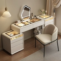 Offre spéciale Coiffeuse noire de luxe Meuble coiffeuse en verre miroir à LED Grand coffre de rangement Coiffeuse pour maquillage Meubles de chambre Vente en gros