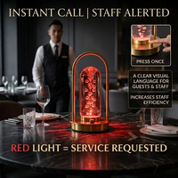 Wiederaufladbares Gastronomie-Signalsystem mit Rotem Licht, Kristall-Messinggriff, Kabellose Restaurant-Service-Tischlampe mit LED-Beleuchtung
