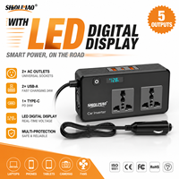 Inversor de Corriente Universal para Automóvil de 200W con Pantalla LED Digital, Convertidor de 12V DC a AC, 5 Salidas, Carga Rápida