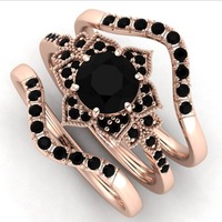 Ensemble de trois bagues en argent plaqué zircon motif floral classique pour femme Lele pour anniversaire fiançailles mariage
