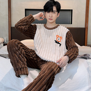 <span class=keywords><strong>Pigiama</strong></span> da <span class=keywords><strong>Uomo</strong></span> di Alta Qualità in Maglia, Autunno Inverno, Motivo Orso, Imbottito, Caldo, in <span class=keywords><strong>Pile</strong></span> Corallo Traspirante, Due Pezzi, Abbigliamento da Casa, Vendita all'Ingrosso - Product Image 4