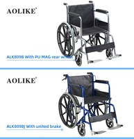 Fauteuil roulant pliable léger en acier KY, économique et confortable, équipement de réadaptation 809 avec accoudoirs et repose-pieds fixes