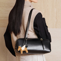 Sac bowling d'hiver en cuir véritable pour femme, avec deux sangles et fermeture éclair, en cuir de vachette pleine fleur tanné végétal