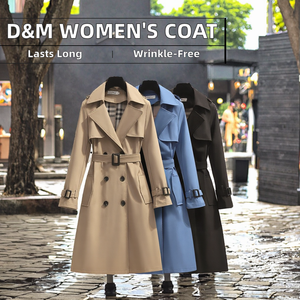 Nouveau manteau trench décontracté pour femme automne-hiver, à manches longues, avec ceinture, col rabattu, couleur unie, respirant - Product Image 3