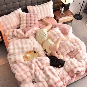 Ensemble de housse de couette en fausse fourrure de <span class=keywords><strong>lapin</strong></span> moelleuse, ensemble de literie en duvet doux <span class=keywords><strong>et</strong></span> chaud pour l'hiver - Product Image 4