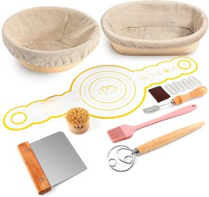 Quality 2PCS 23cm/25cm Oval <b>Bread</b> Proofing <b>Basket</b> Set with Liners Dough Scraper Basting Brush & Dough Whisk - Product Image 3